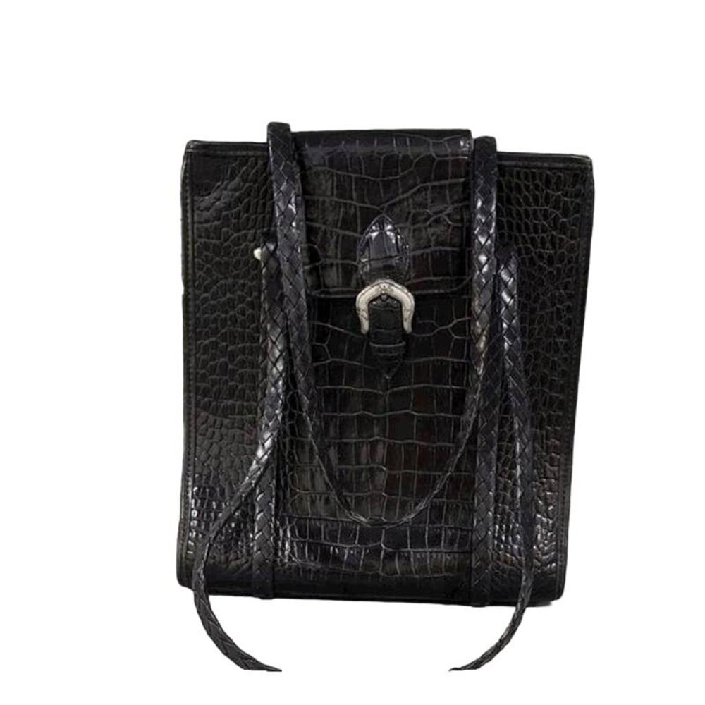 Brighton  Vintage Croc Black Leather Hobo Satchel Handbag